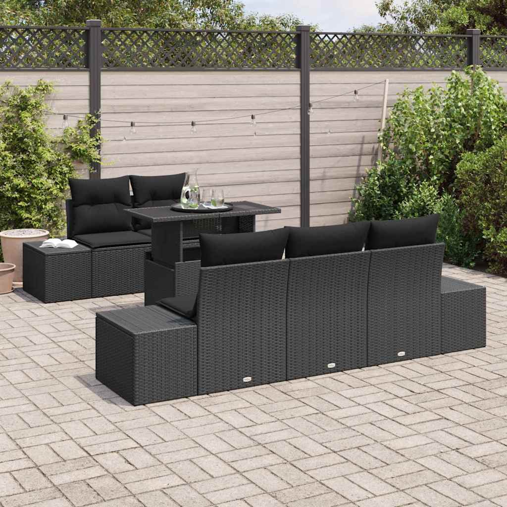 Bankstel 6 st Zwart poly rattan