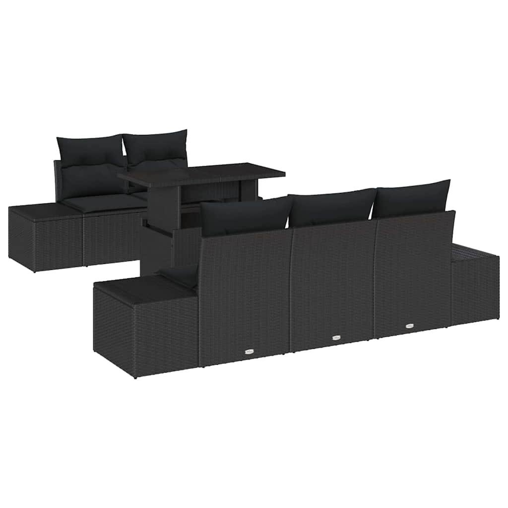 Bankstel 6 st Zwart poly rattan