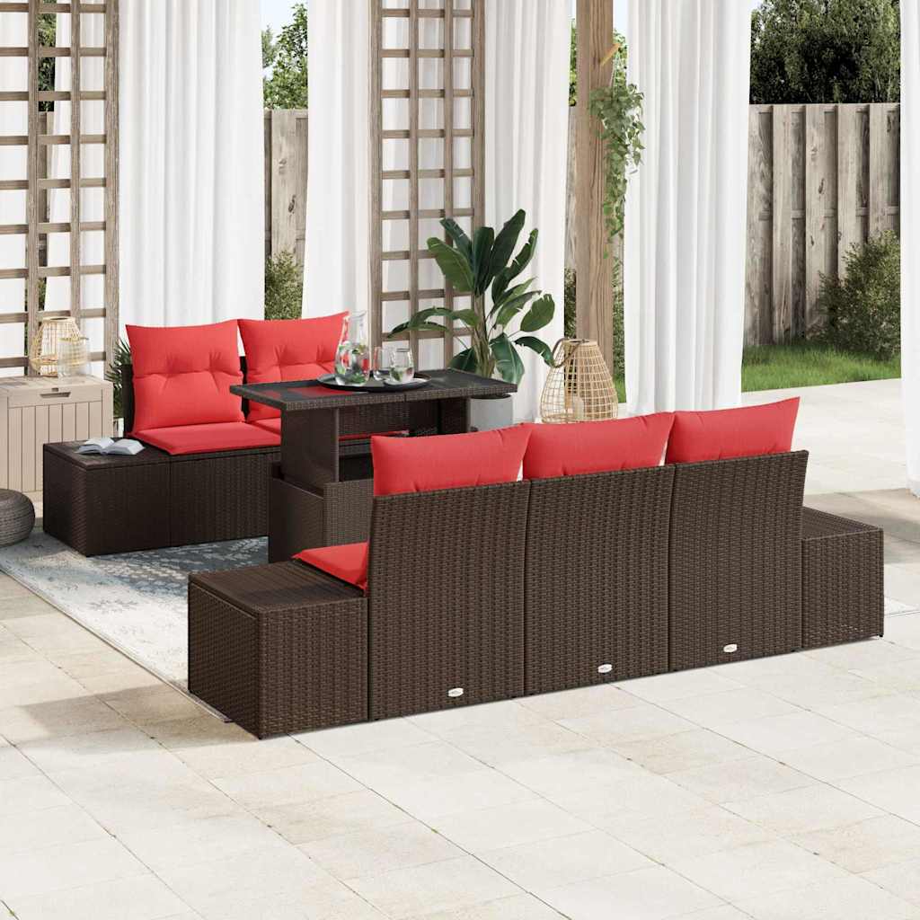 Bankstel 6 st 5-Aantal zitplaatsen Bruin en Rood poly rattan