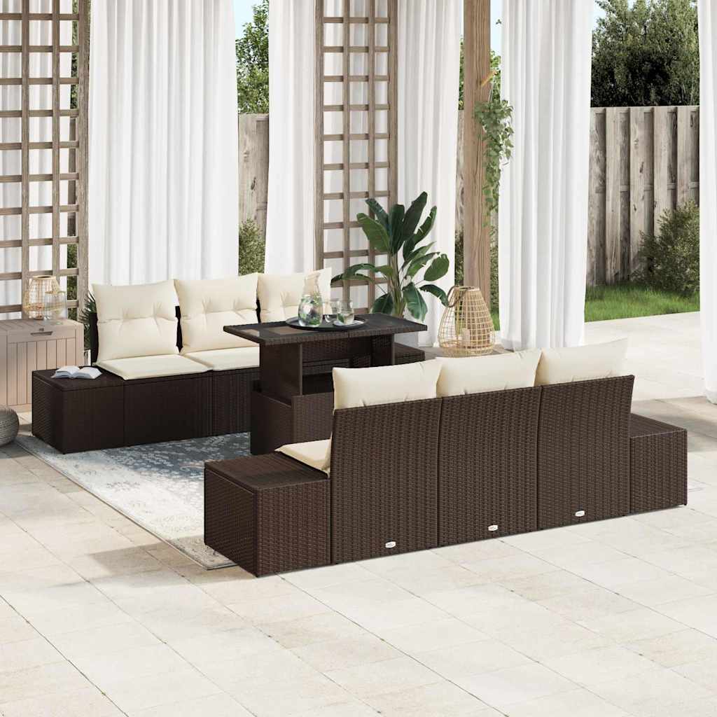 Bankstel 7 st Bruin en Crème poly rattan