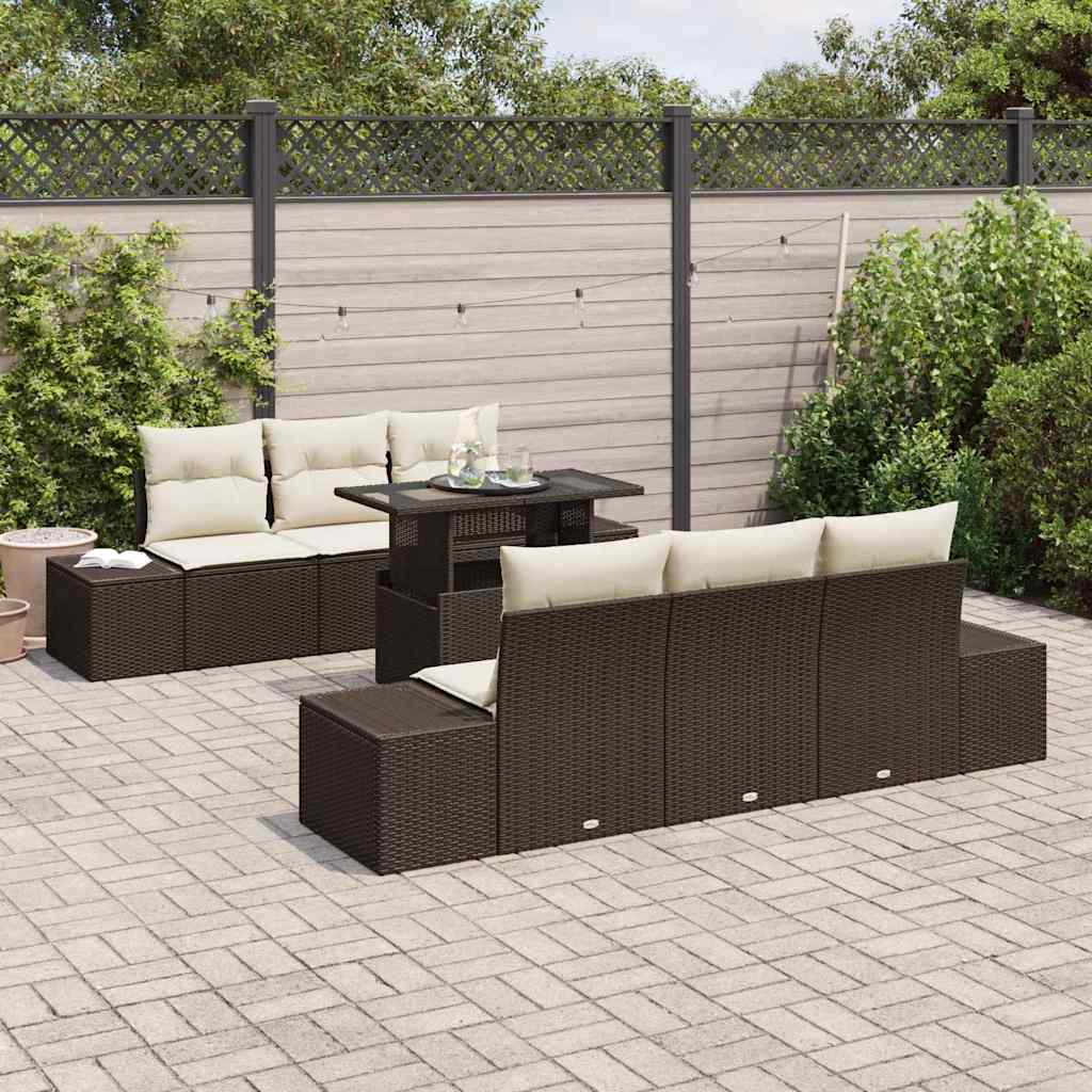 Bankstel 7 st Bruin en Crème poly rattan