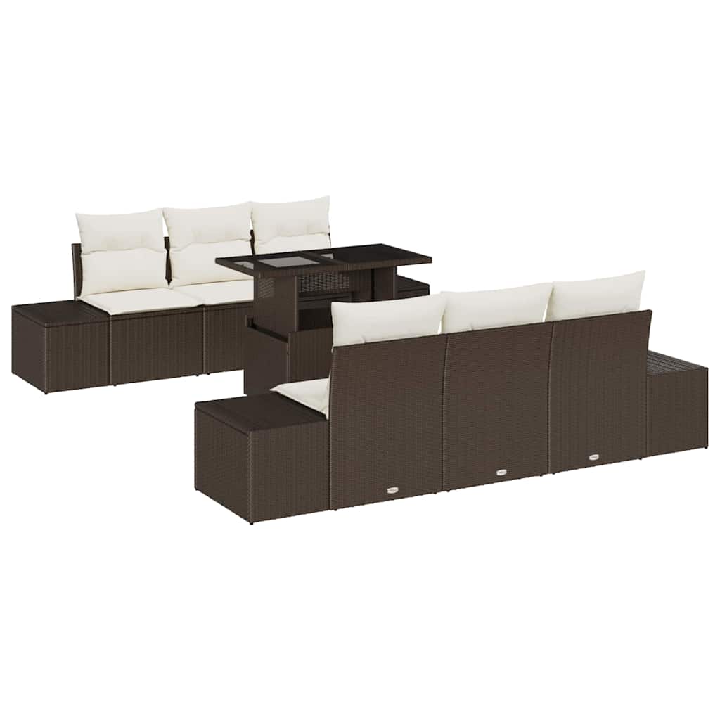 Bankstel 7 st Bruin en Crème poly rattan