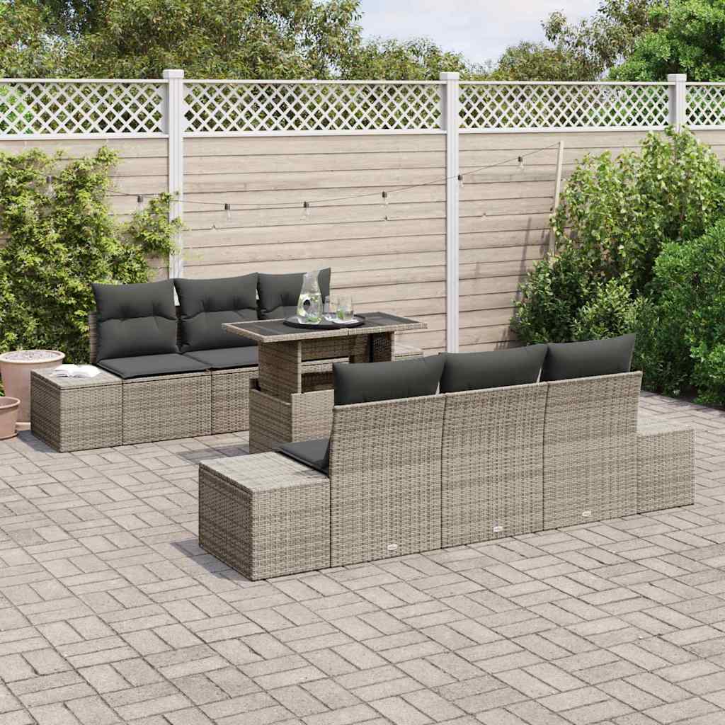 Bankstel 7 st Grijs poly rattan