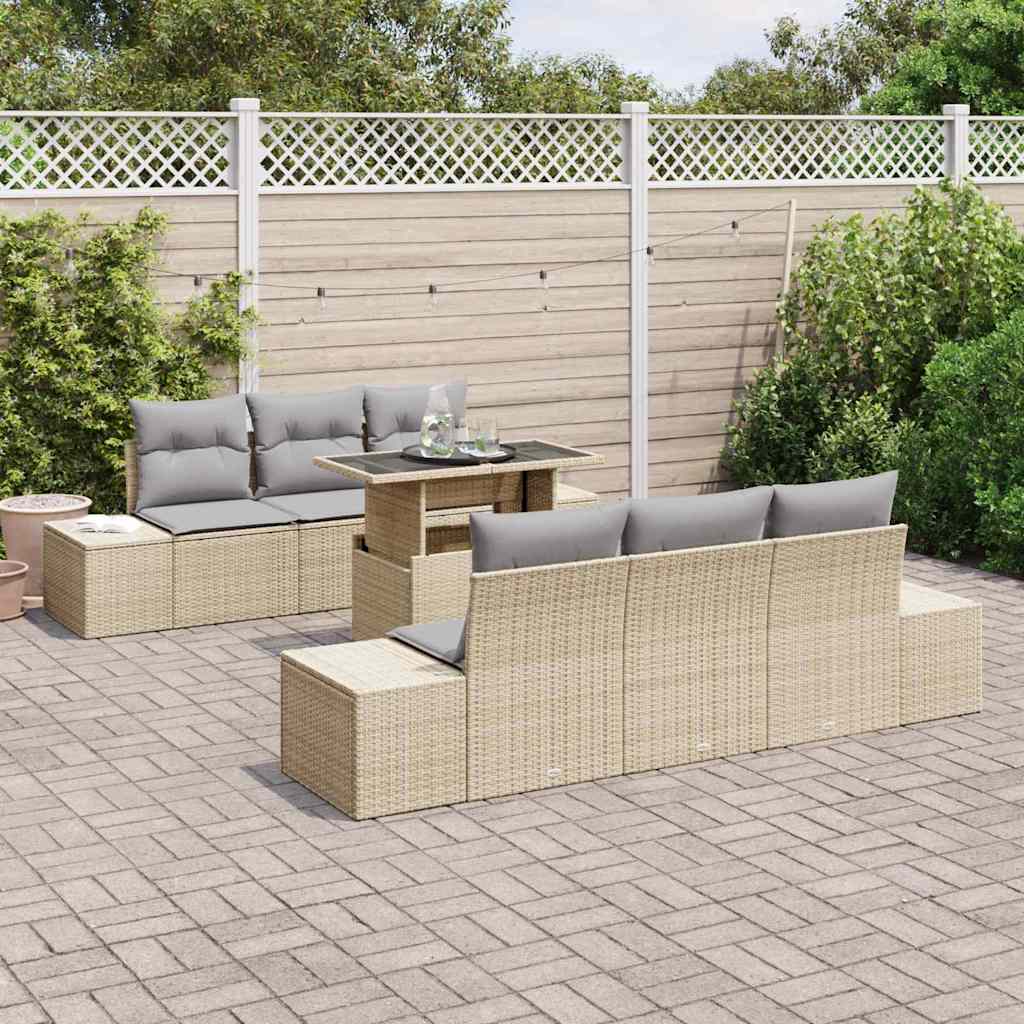 Bankstel 7 st Beige en Licht Grijs poly rattan