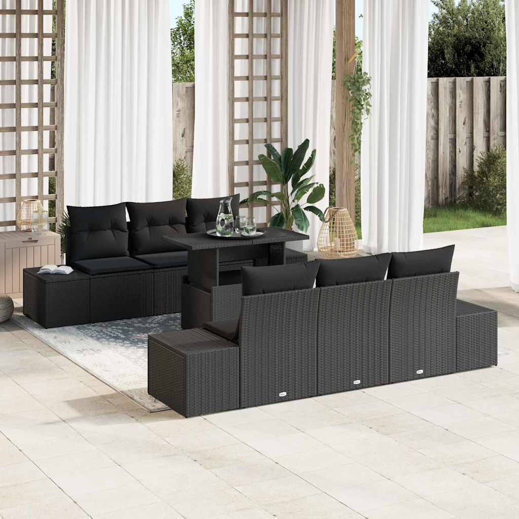 Bankstel 7 st Zwart poly rattan