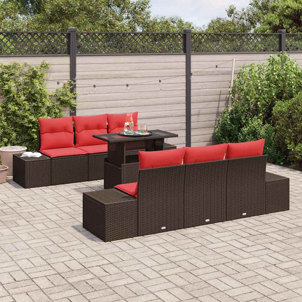 Bankstel 7 st 6-Aantal zitplaatsen Bruin en Rood poly rattan