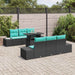 Bankstel 7 st 6-Aantal zitplaatsen Zwart en Blauw poly rattan