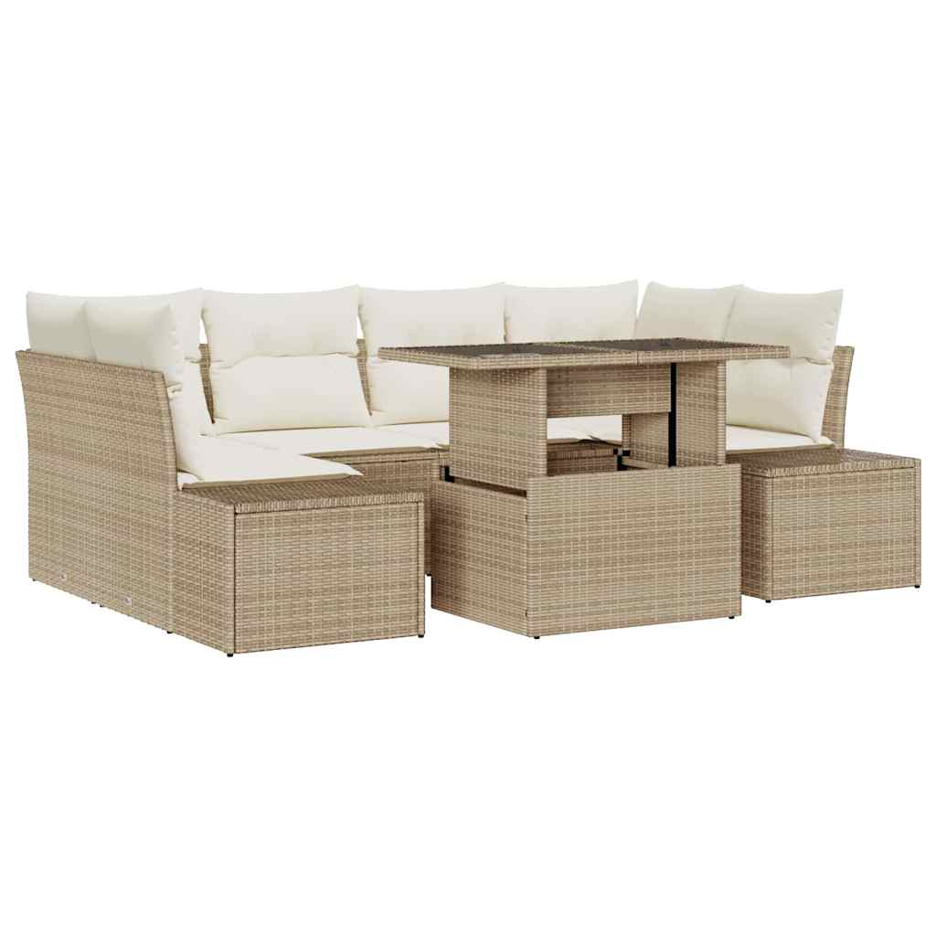 Bankstel 7 st Beige en Crème poly rattan
