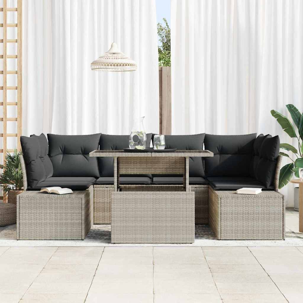 Bankstel 7 st Lichtgrijs poly rattan