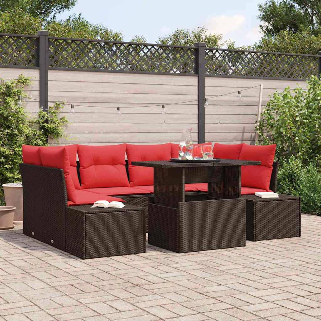 Bankstel 7 st 6-Aantal zitplaatsen Bruin en Rood poly rattan