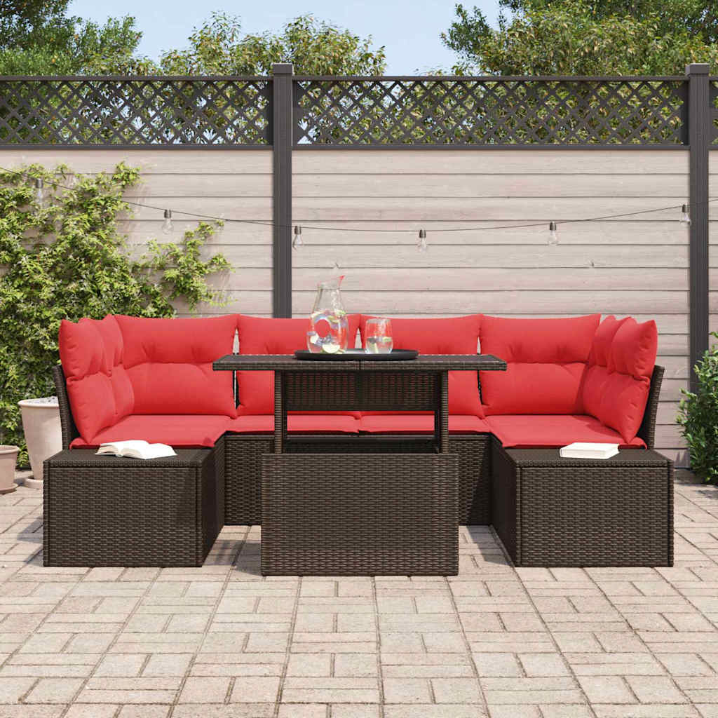 Bankstel 7 st 6-Aantal zitplaatsen Bruin en Rood poly rattan