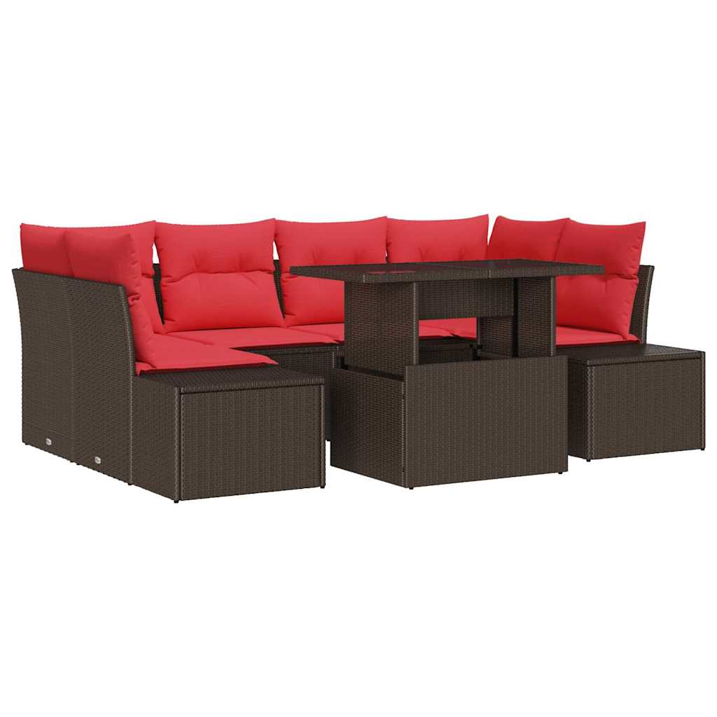Bankstel 7 st 6-Aantal zitplaatsen Bruin en Rood poly rattan