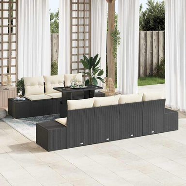 Bankstel 8 st Zwart en Crème poly rattan