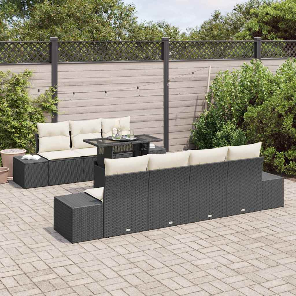 Bankstel 8 st Zwart en Crème poly rattan