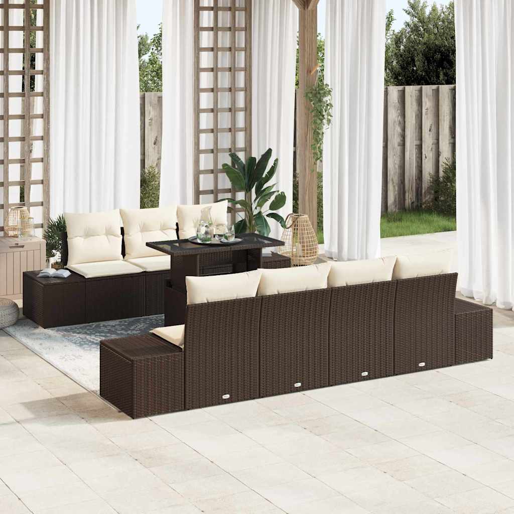 Bankstel 8 st Bruin en Crème poly rattan