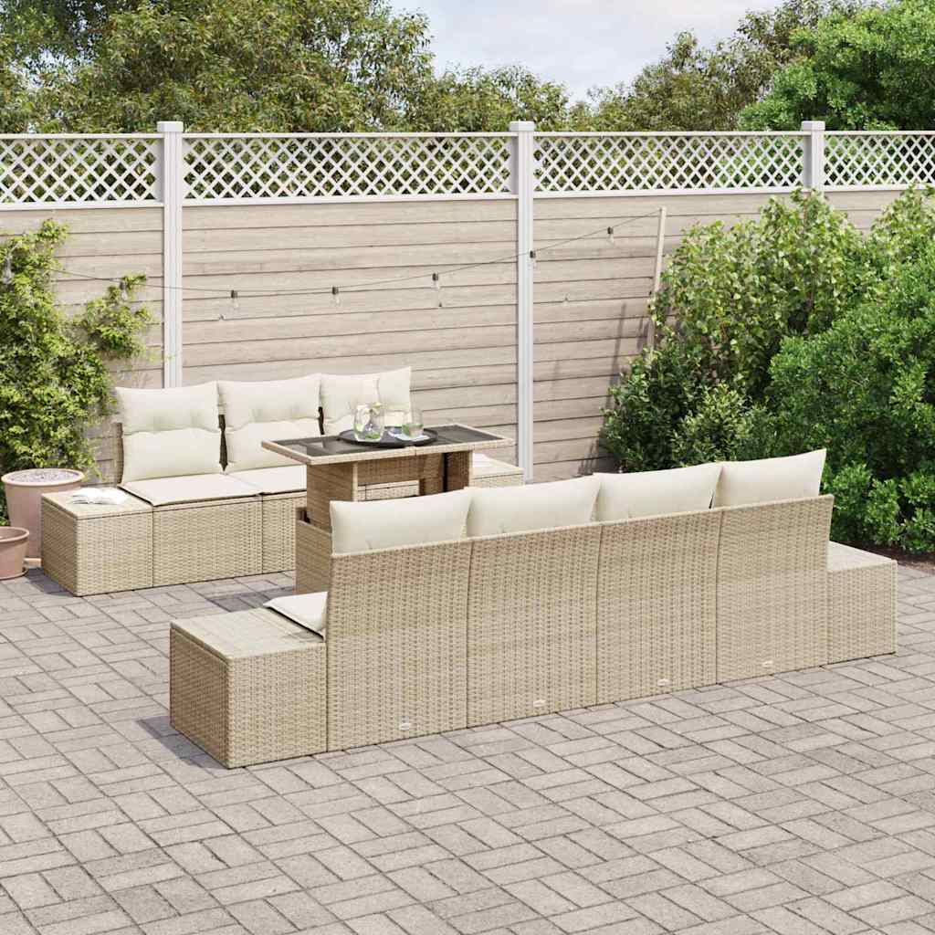 Bankstel 8 st Beige en Crème poly rattan