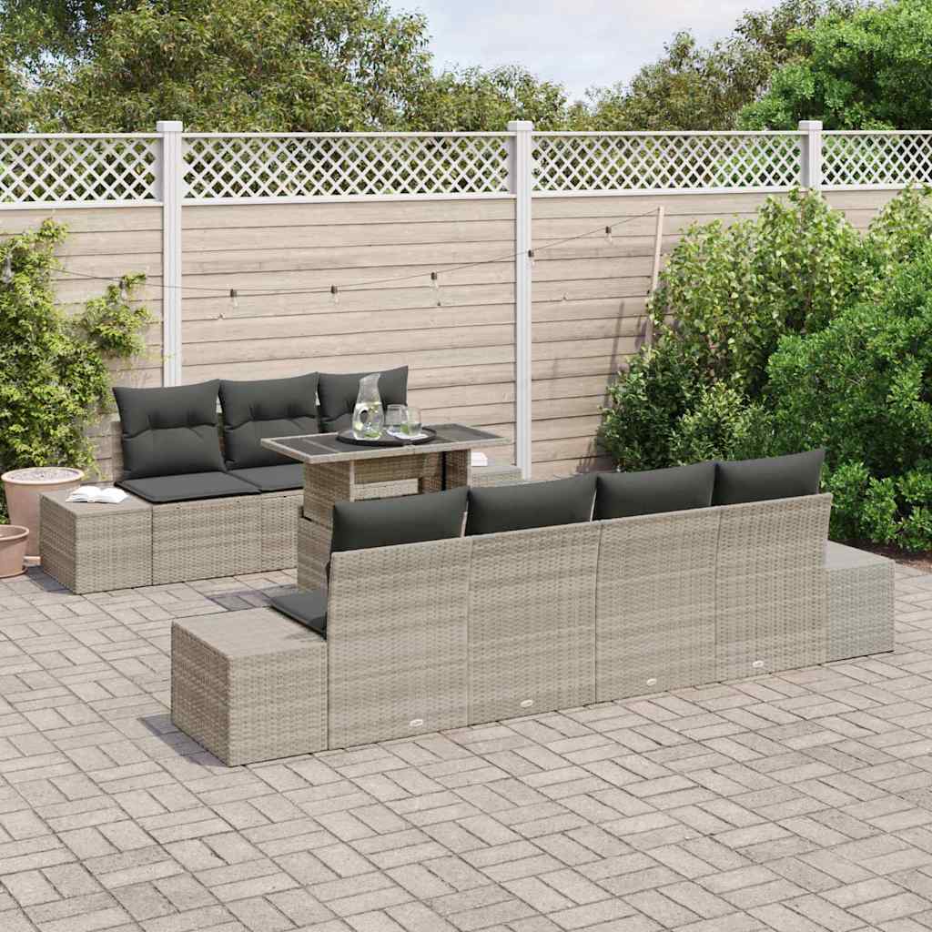 Bankstel 8 st Lichtgrijs poly rattan