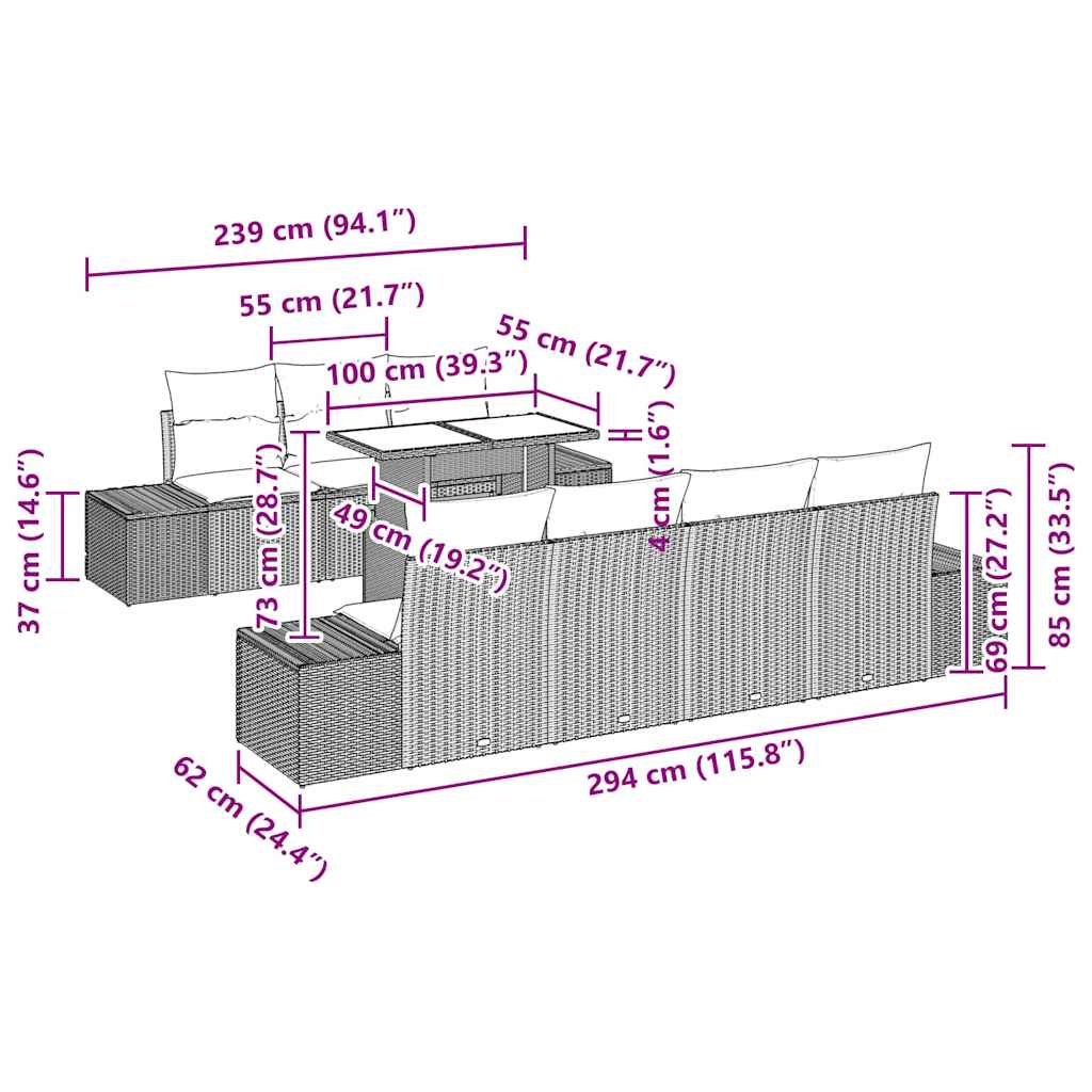 Bankstel 8 st Zwart poly rattan