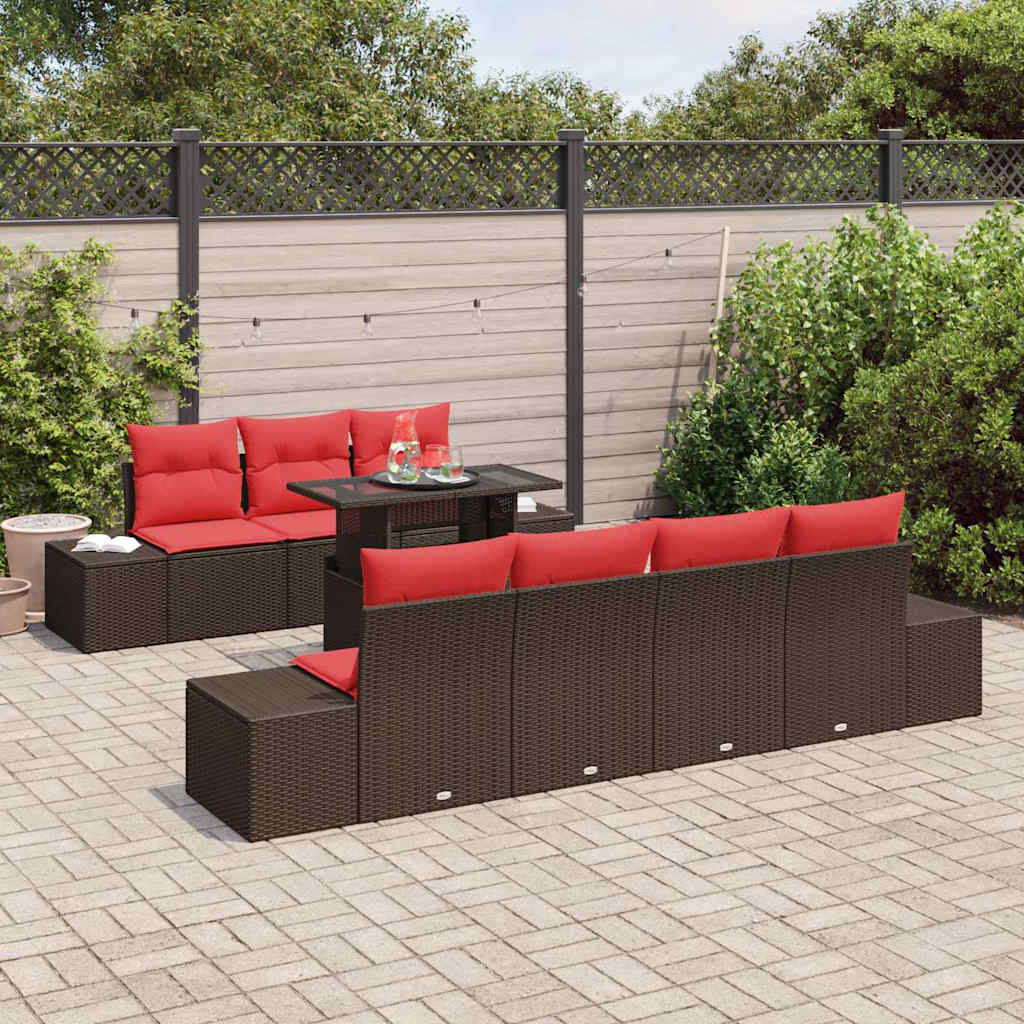 Bankstel 8 st 7-Aantal zitplaatsen Bruin en Rood poly rattan
