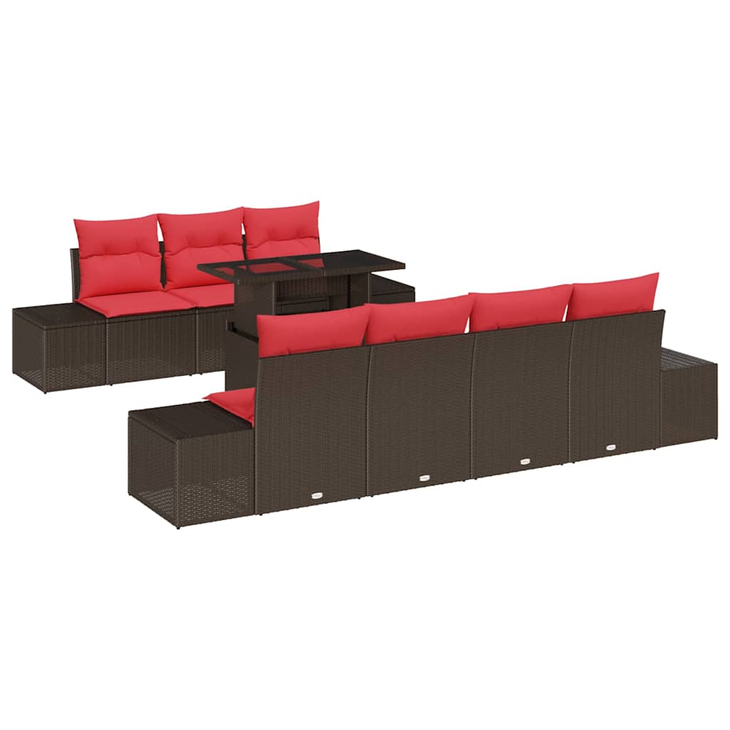 Bankstel 8 st 7-Aantal zitplaatsen Bruin en Rood poly rattan