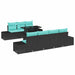 Bankstel 8 st 7-Aantal zitplaatsen Zwart en Blauw poly rattan