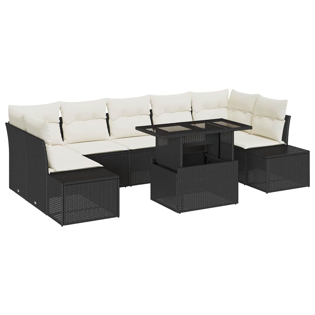 Bankstel 8 st Zwart en Crème poly rattan