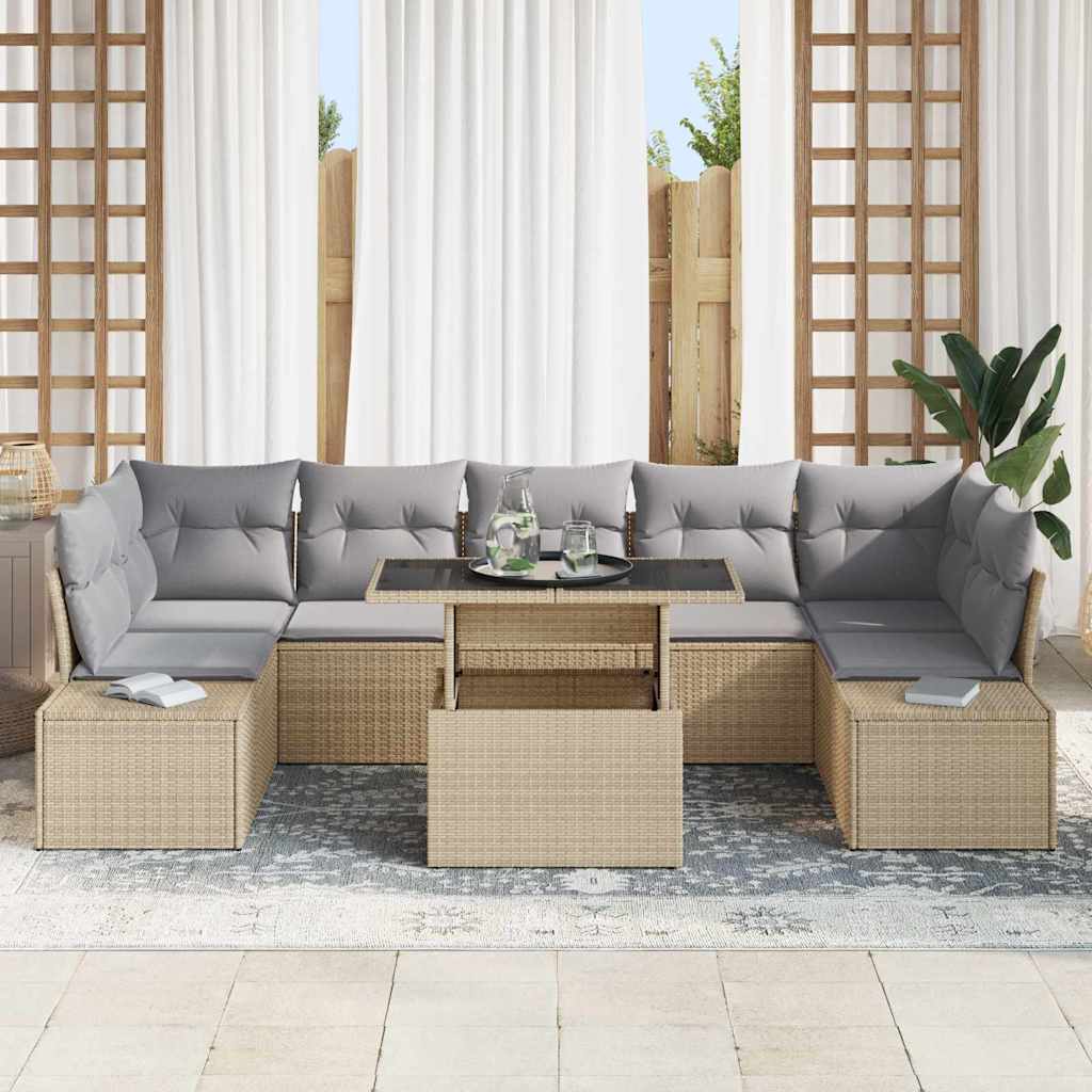 Bankstel 8 st Beige en Licht Grijs poly rattan
