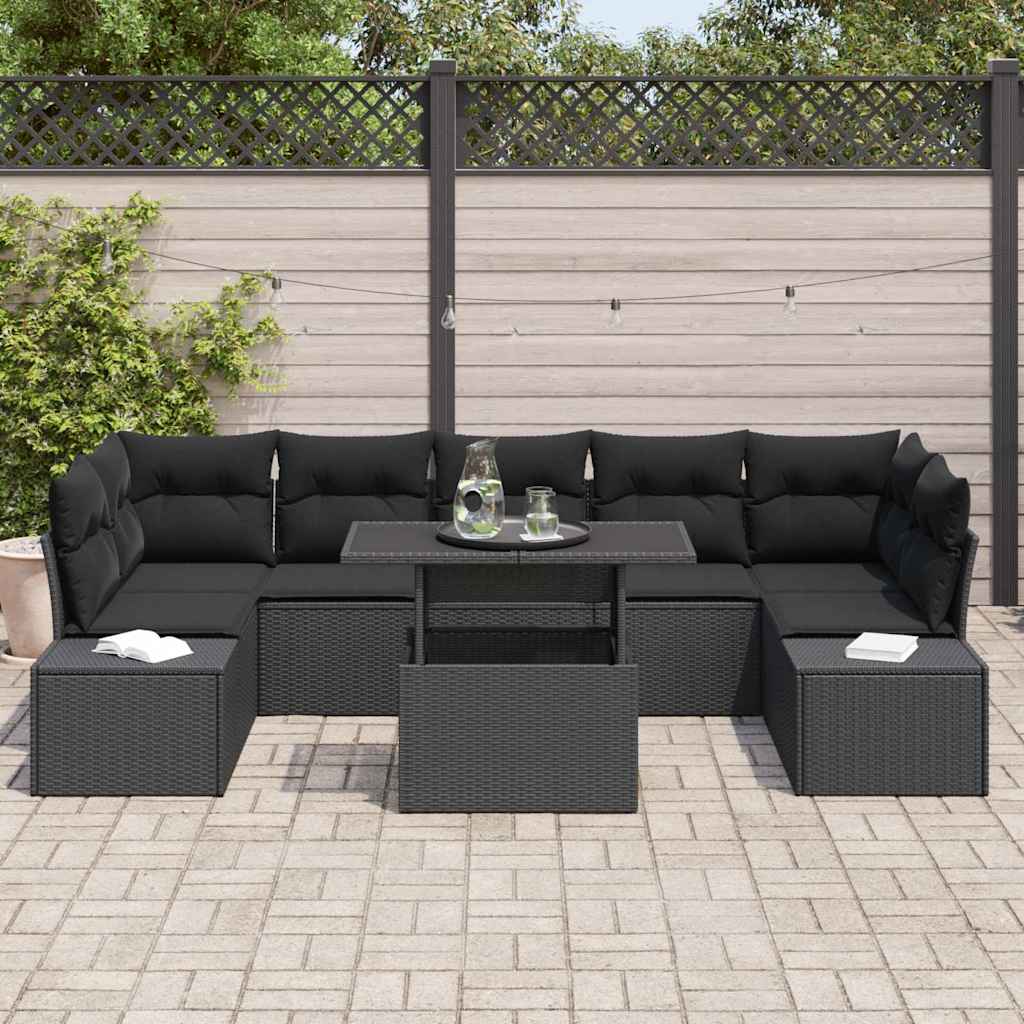 Bankstel 8 st Zwart poly rattan