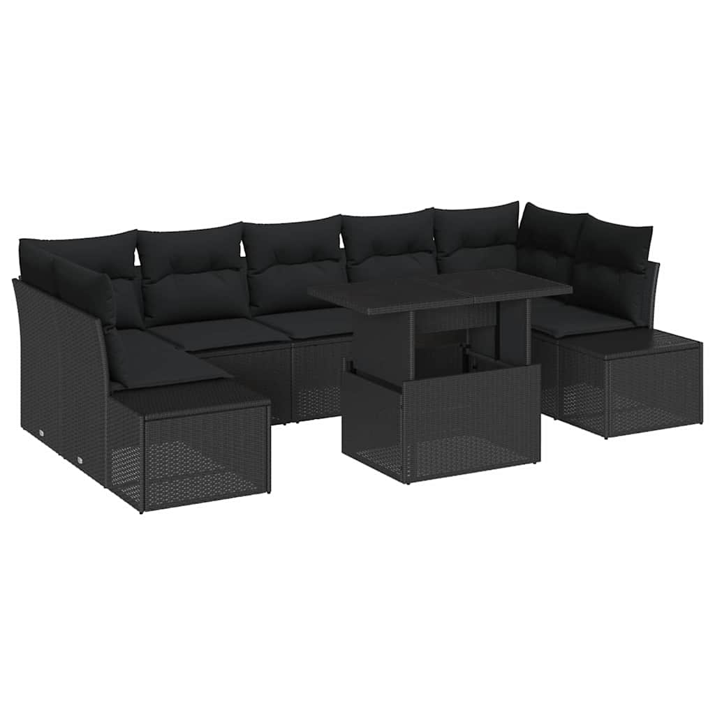 Bankstel 8 st Zwart poly rattan
