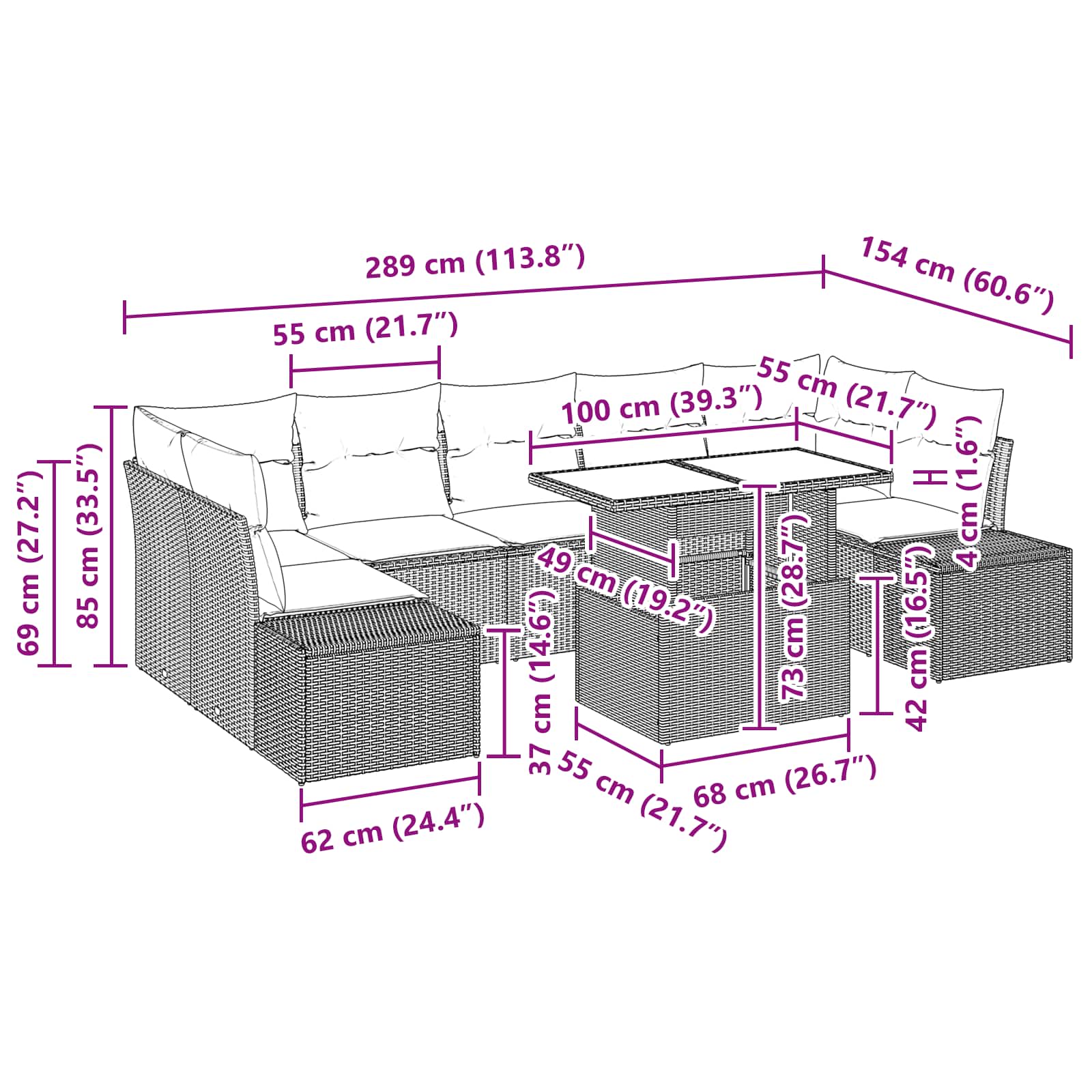 Tuin Sofa Set 8 st 7-Aantal zitplaatsen Bruin en Rood