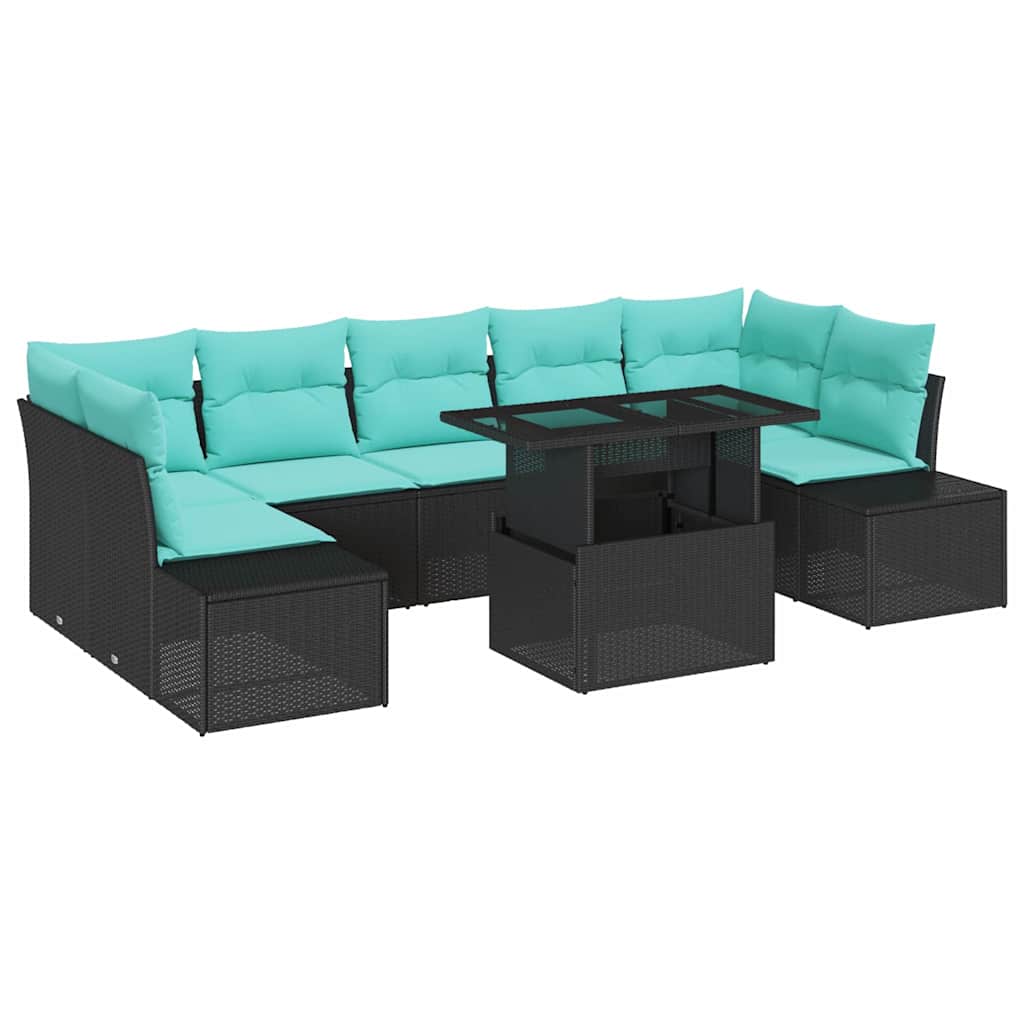 Tuin Sofa Set 8 st 7-Aantal zitplaatsen Zwart en Blauw