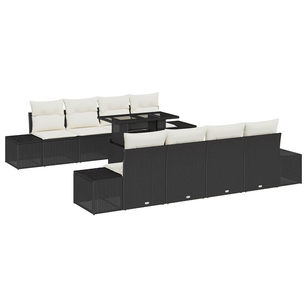 Tuin Sofa Set 9 st Zwart en Crème poly rattan