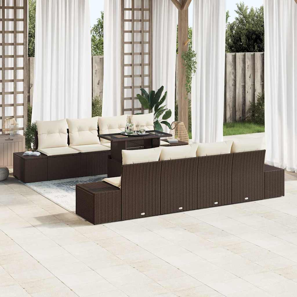 Tuin Sofa Set 9 st Bruin en Crème poly rattan