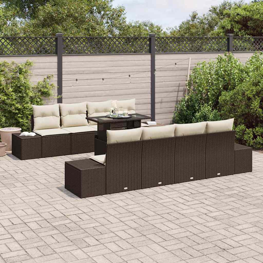 Tuin Sofa Set 9 st Bruin en Crème poly rattan