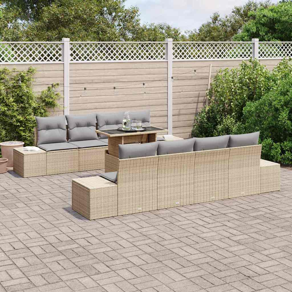 Tuin Sofa Set 9 st Beige en Licht Grijs poly rattan
