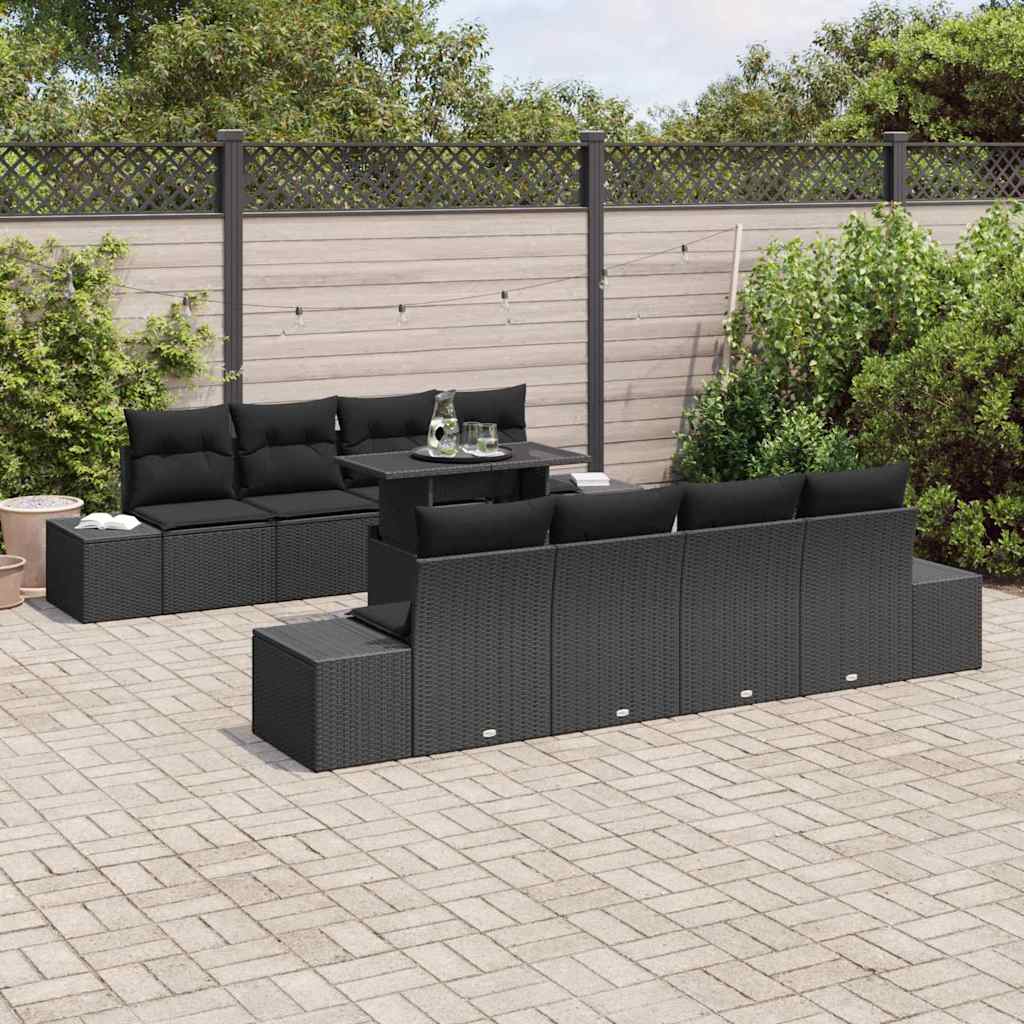 Tuin Sofa Set 9 st Zwart poly rattan