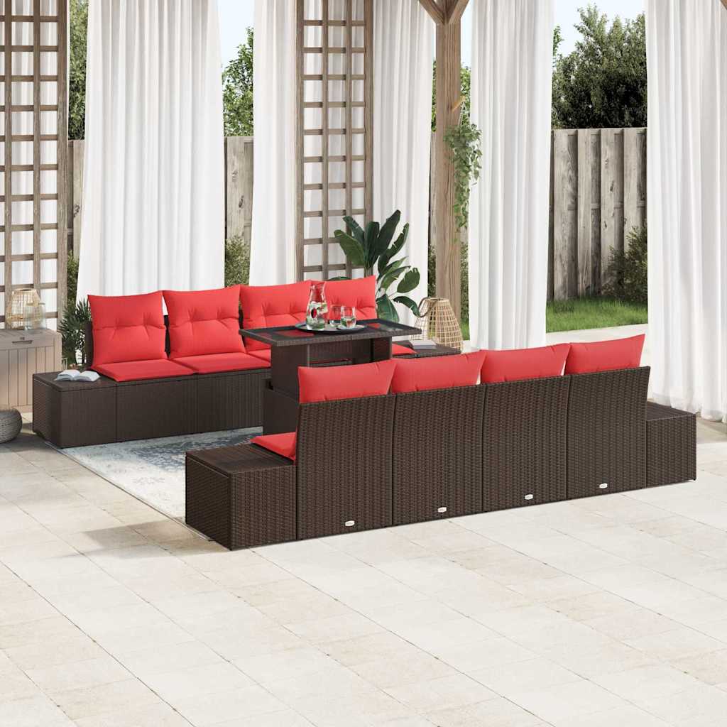 Tuin Sofa Set 9 st 8-Aantal zitplaatsen Bruin en Rood