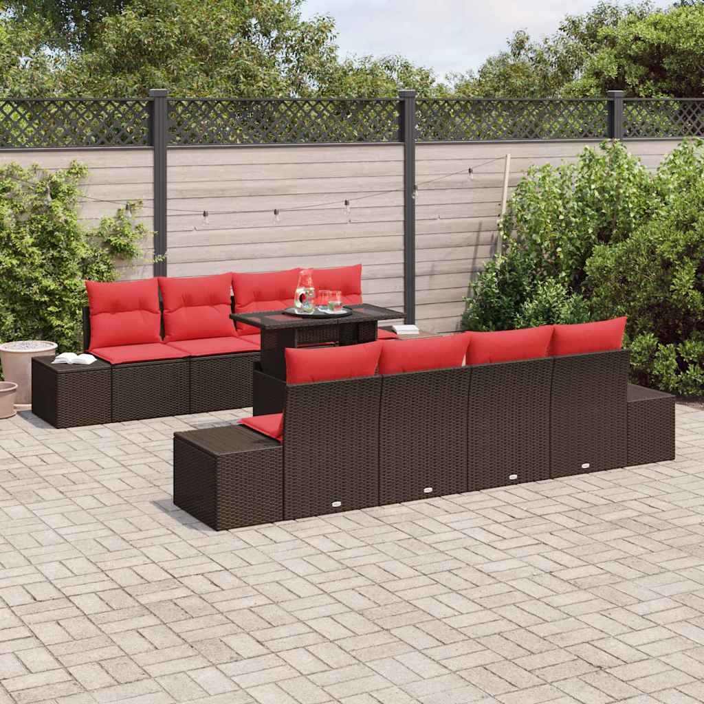 Tuin Sofa Set 9 st 8-Aantal zitplaatsen Bruin en Rood