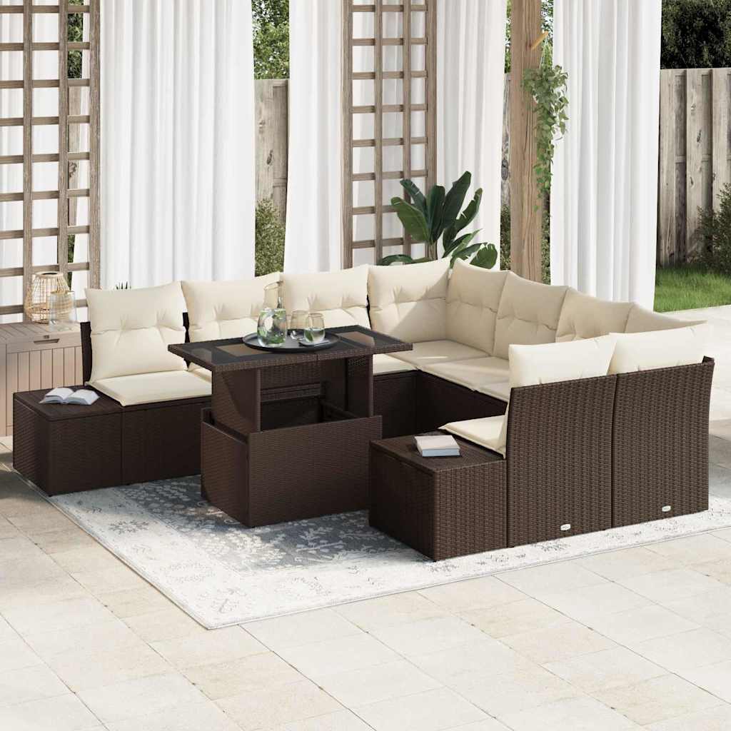 Tuin Sofa Set 9 st Bruin en Crème poly rattan
