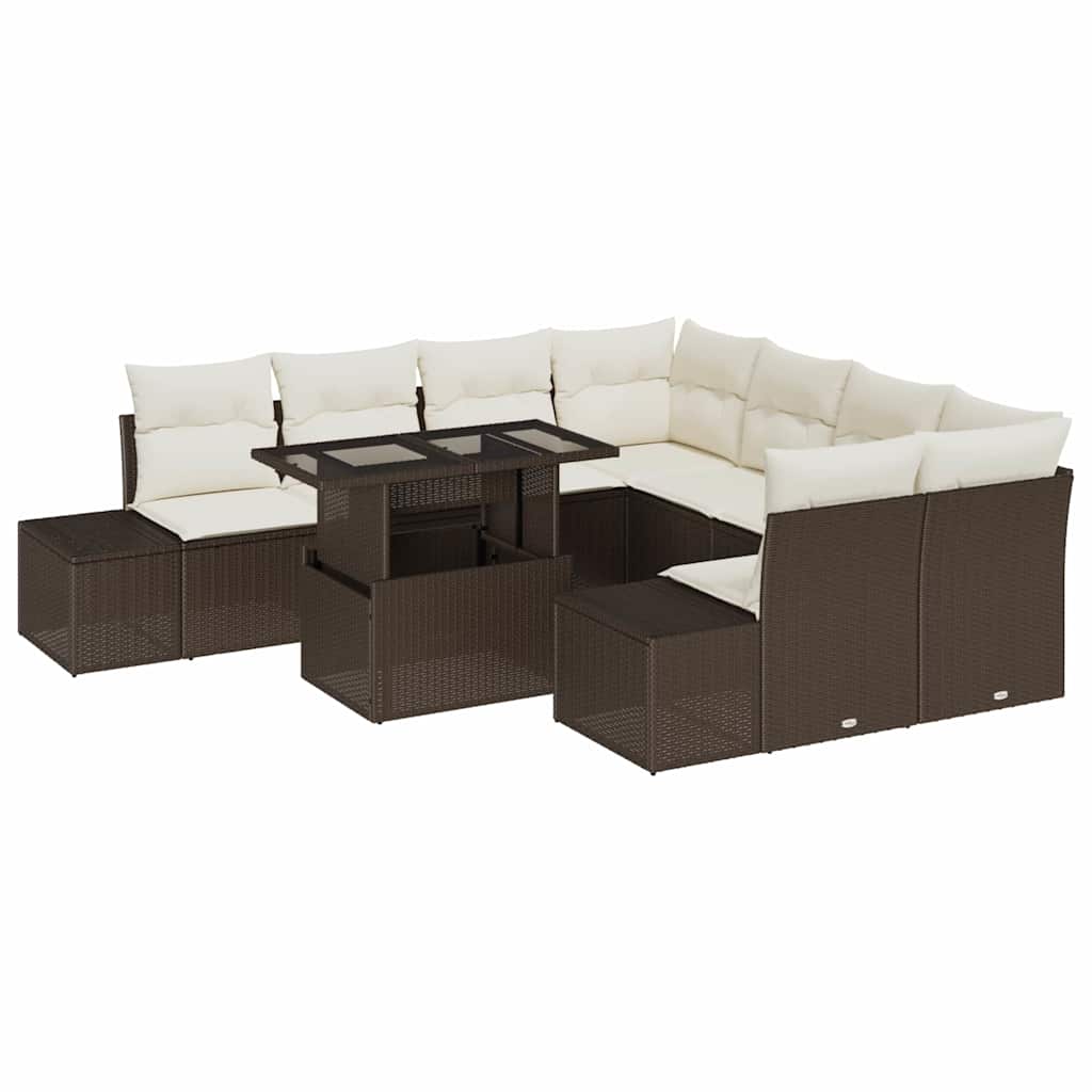 Tuin Sofa Set 9 st Bruin en Crème poly rattan