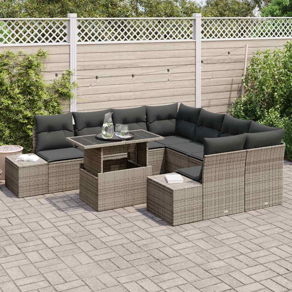 Tuin Sofa Set 9 st Grijs poly rattan