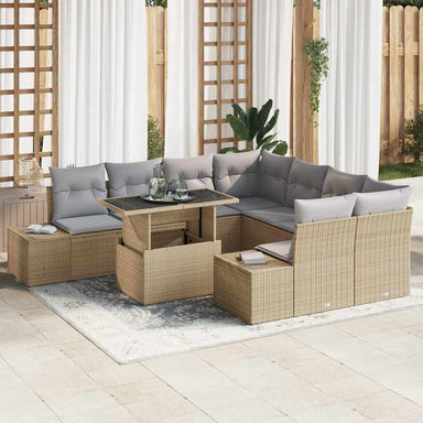 Tuin Sofa Set 9 st Beige en Licht Grijs poly rattan