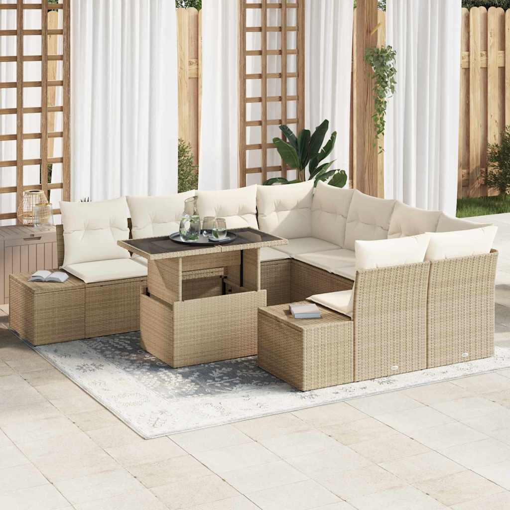 Tuin Sofa Set 9 st Beige en Crème poly rattan