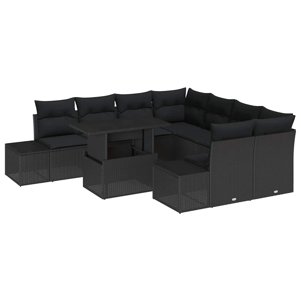 Tuin Sofa Set 9 st Zwart poly rattan