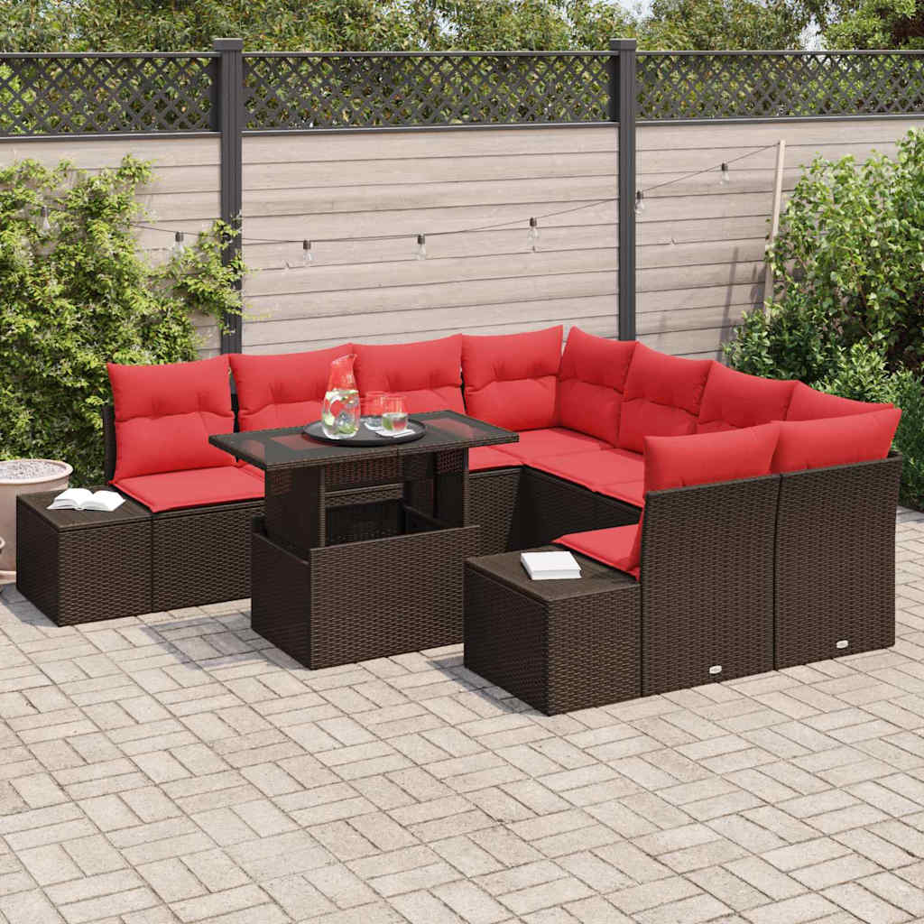 Tuin Sofa Set 9 st 8-Aantal zitplaatsen Bruin en Rood