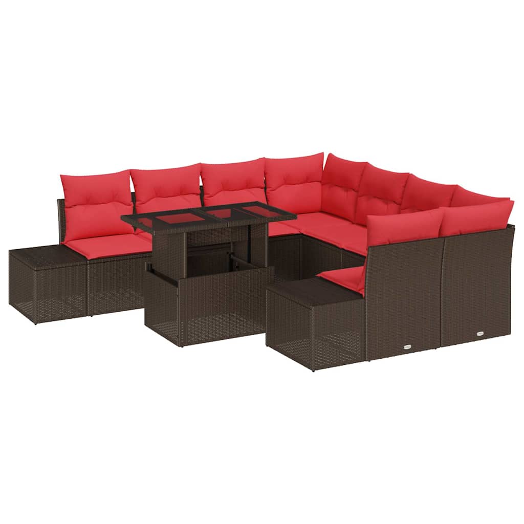 Tuin Sofa Set 9 st 8-Aantal zitplaatsen Bruin en Rood