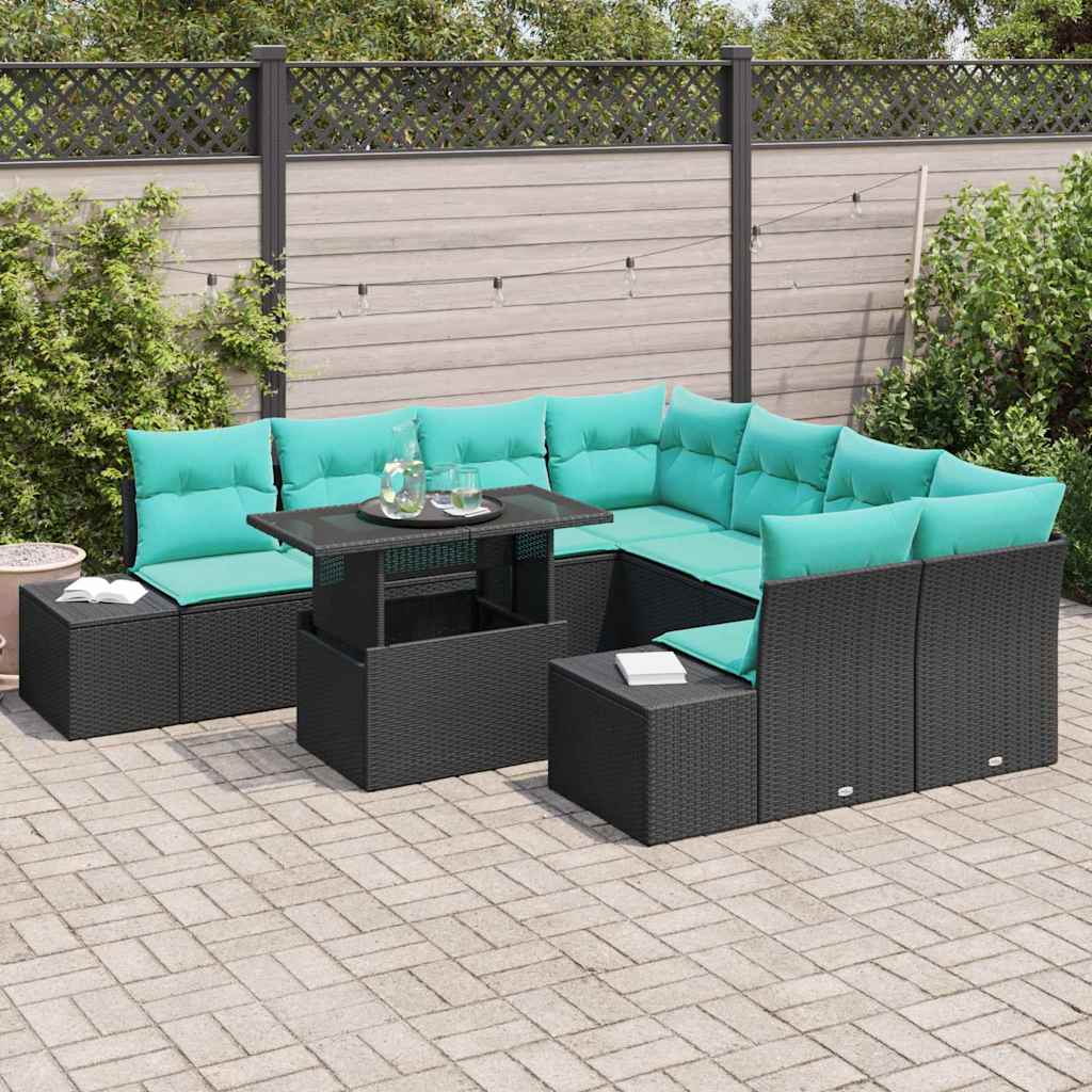 Tuin Sofa Set 9 st 8-Aantal zitplaatsen Zwart en Blauw
