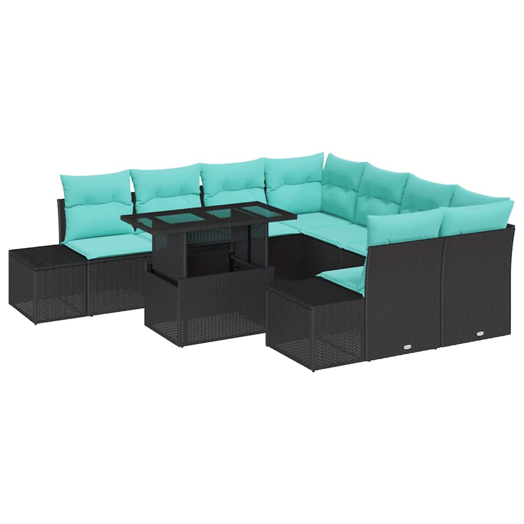 Tuin Sofa Set 9 st 8-Aantal zitplaatsen Zwart en Blauw