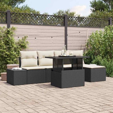 Tuin Sofa Set 6 st Zwart en Crème poly rattan