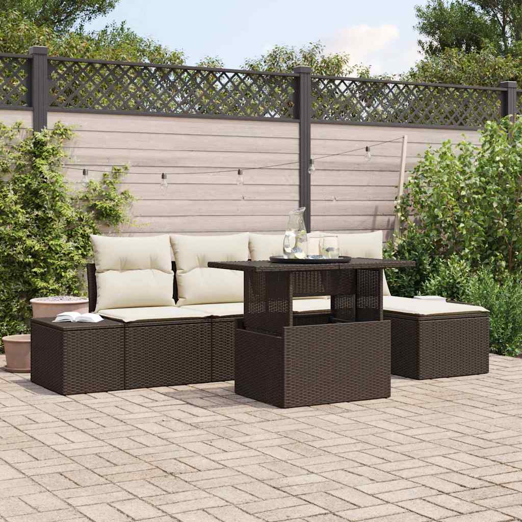 Tuin Sofa Set 6 st Bruin en Crème poly rattan
